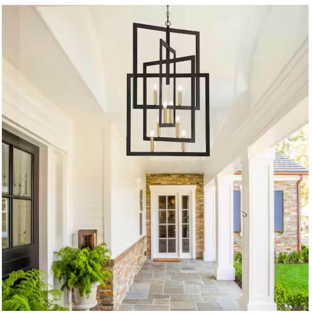 16.54 in. 8-Light Black and Gold Chandelier with Rotation Frame for Foyer, Entryway, Dining Room