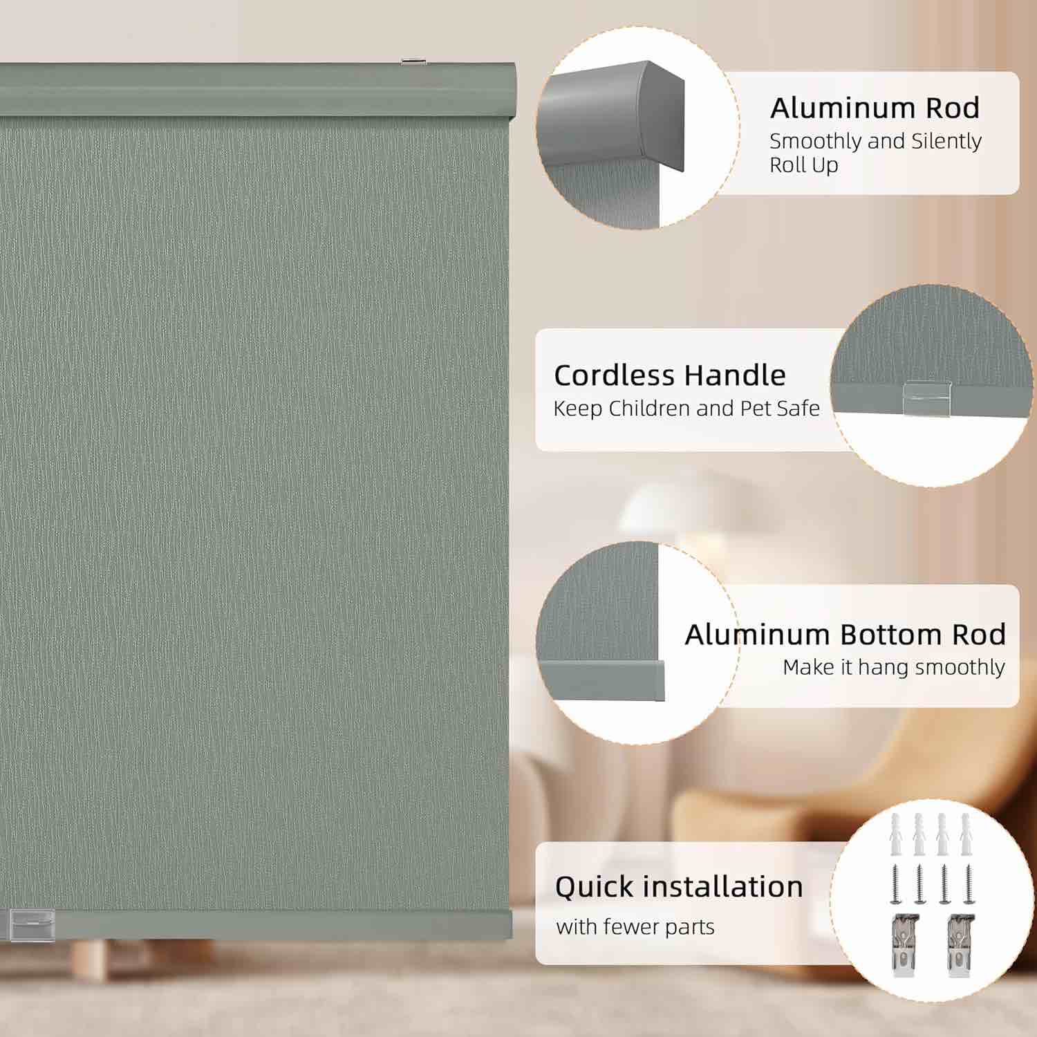 ChrisDowa cordless blind gray 23” W x  72” H