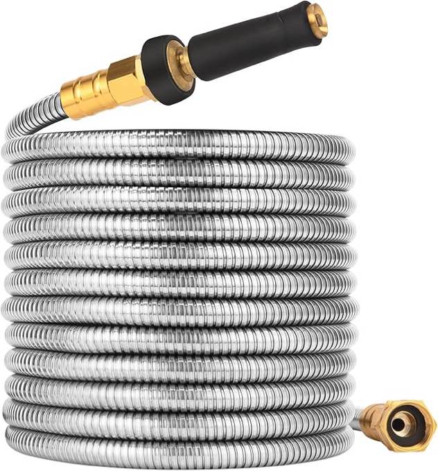 hundred foot retractable, heavy duty stainless steel hose