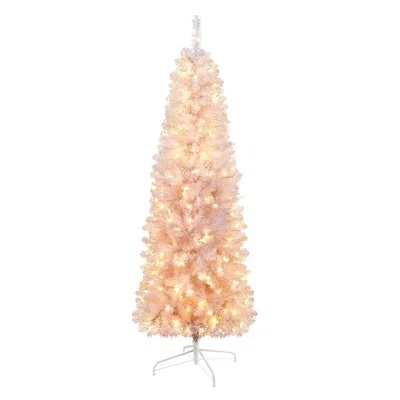 prelit artificial hinged slim pencil Christmas tree with warm white 
