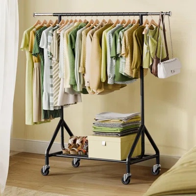 heavy- duty retractable garment rack with shelves, 450 lb load 