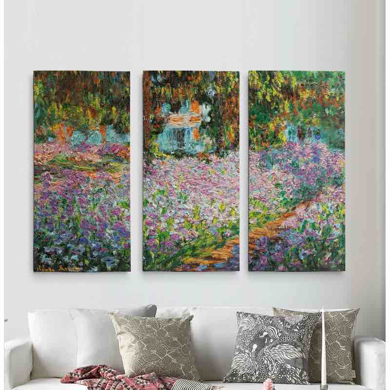 “irises in garden” multi-piece painting print by Claude monte