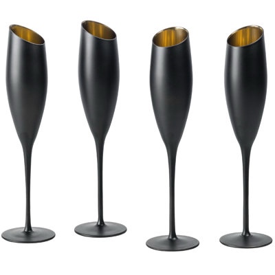 4 piece black and gold champagne flutes glassware (set of 4)