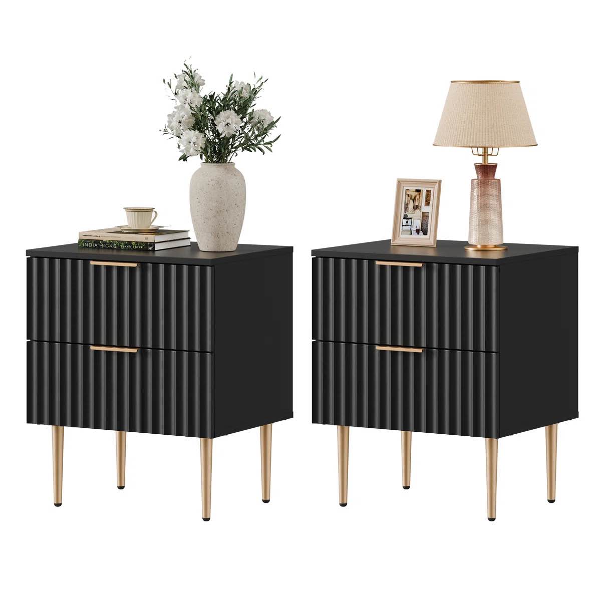 Rishaw Fluted Nightstand With 2 Drawers (Set of 2)