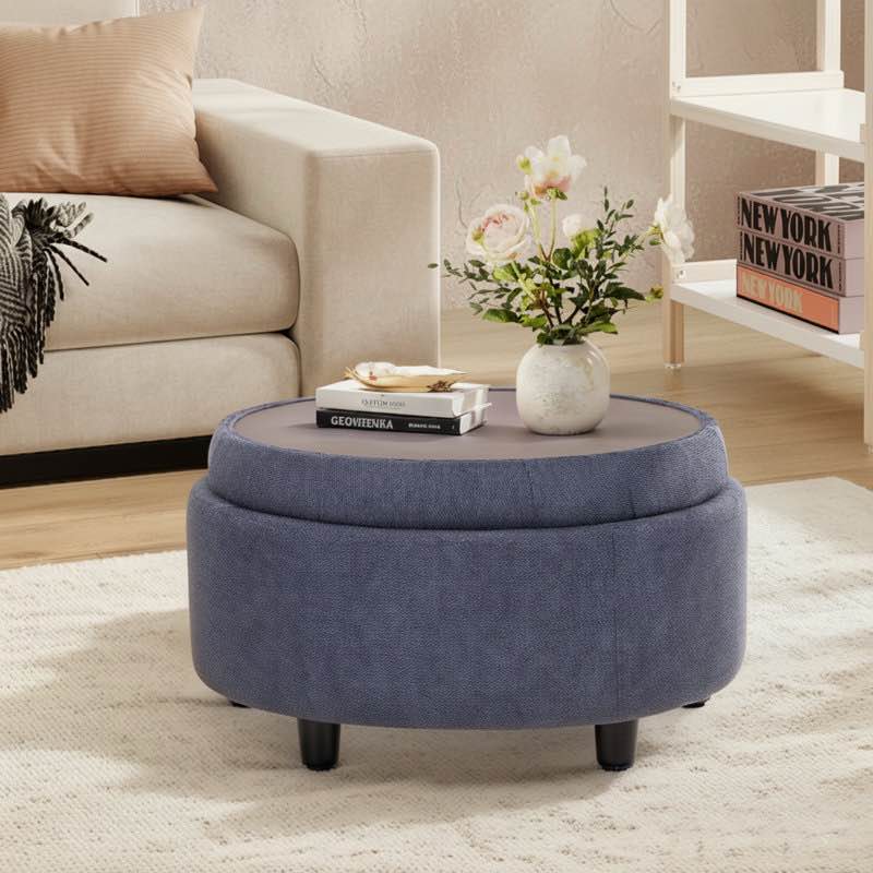25" Oversized Upholstered Round Storage Ottoman 