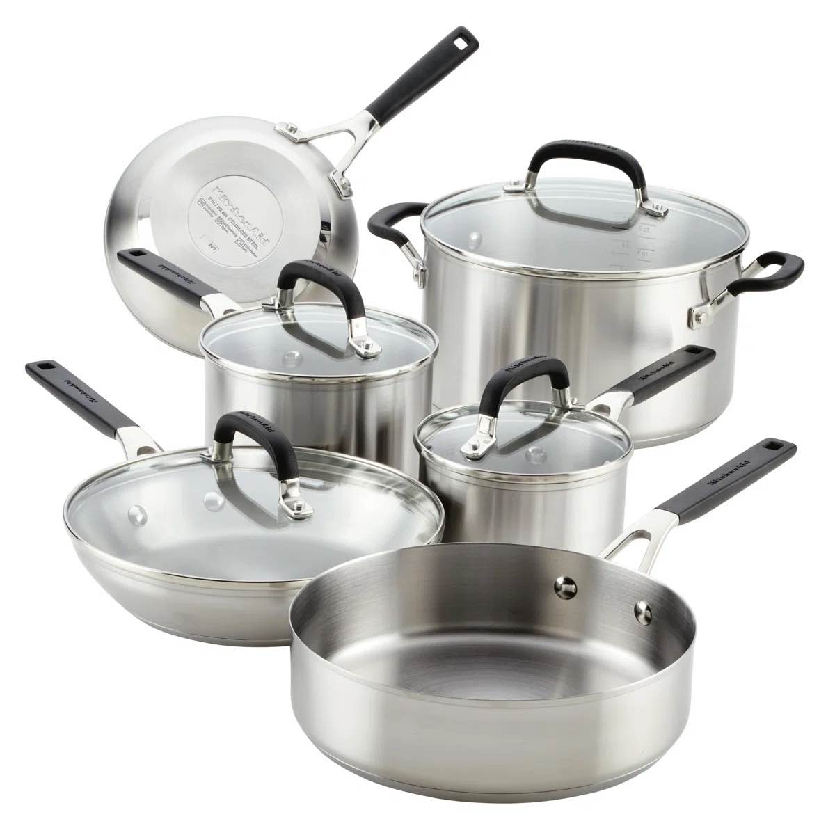KitchenAidA® Brushed Stainless Steel Cookware Pots and Pans Set,