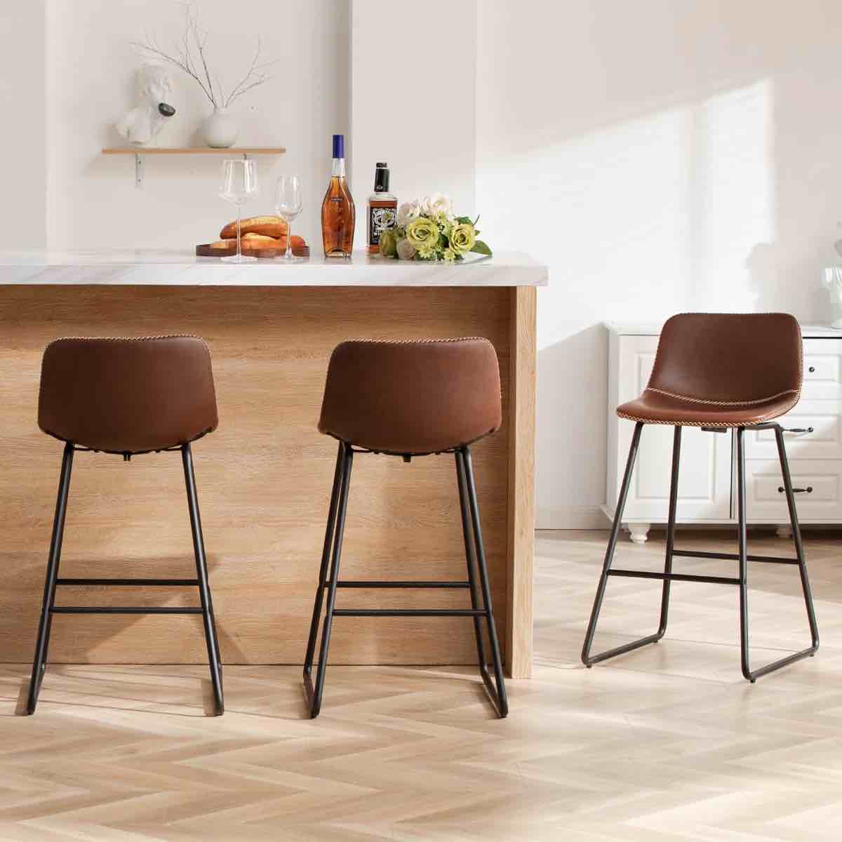 Bar Stools of 2/3/4, 26/30 Inch Counter Height Barstools with Back Fau