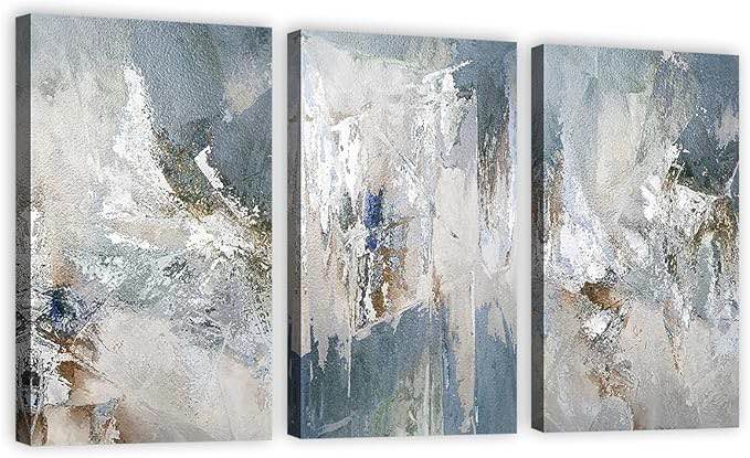 abstract canvas wall art blue grey canvas picture decor painting prints for bedroom living room office home decoration framed 16" x 24" x 3 pieces