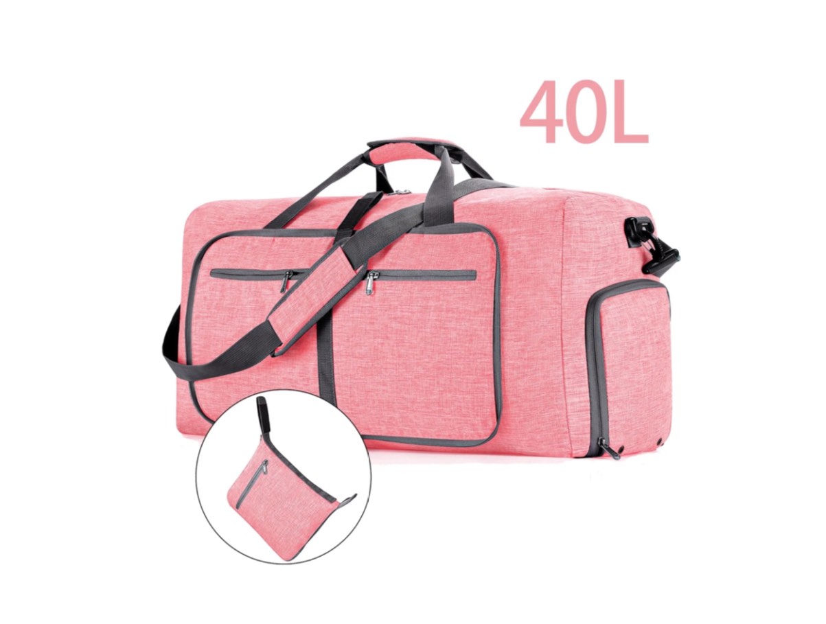 Travel Duffle Bag, Foldable Travel Duffel Bag with Shoes Compartment, Overnight Bag for Men Women, Waterproof & Tear Resistant Weekender Bags (Pink)