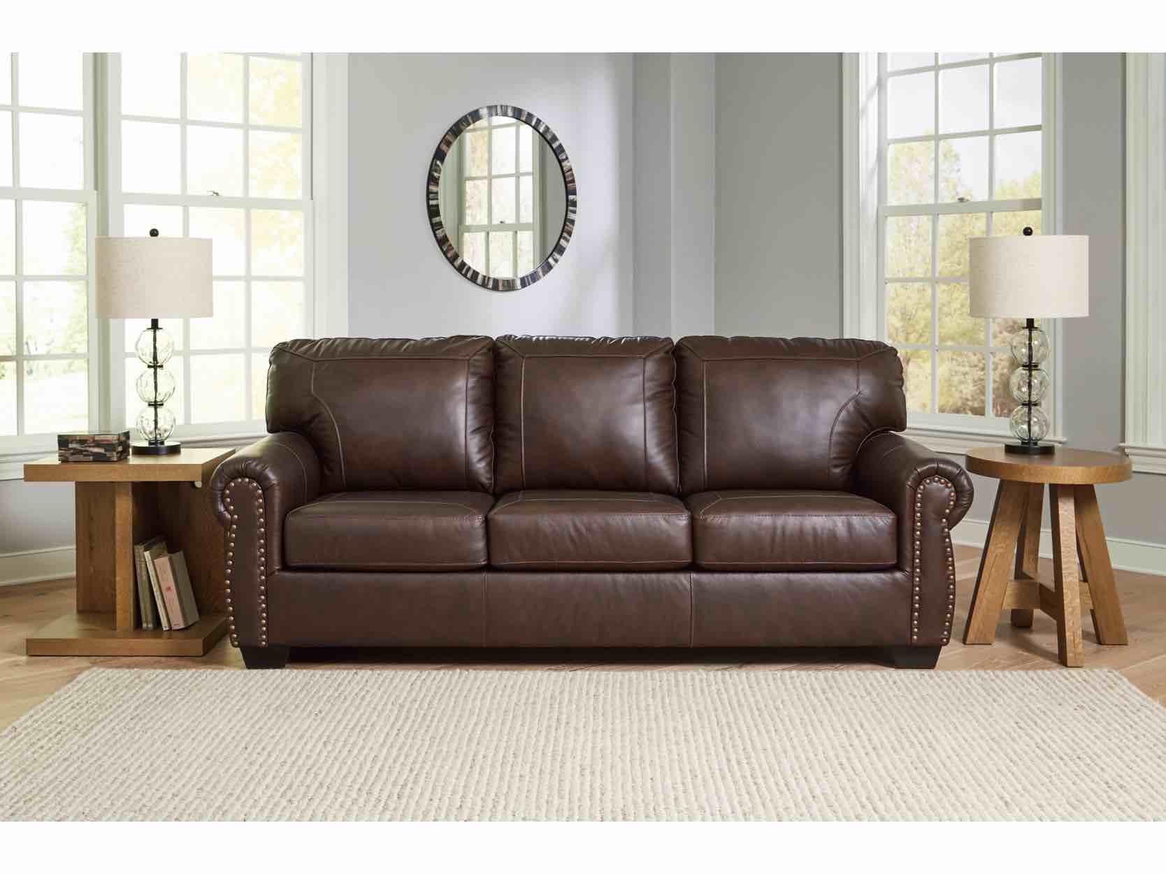 Classic Living Room Sofa Burgundy Faux Leather Sofa 