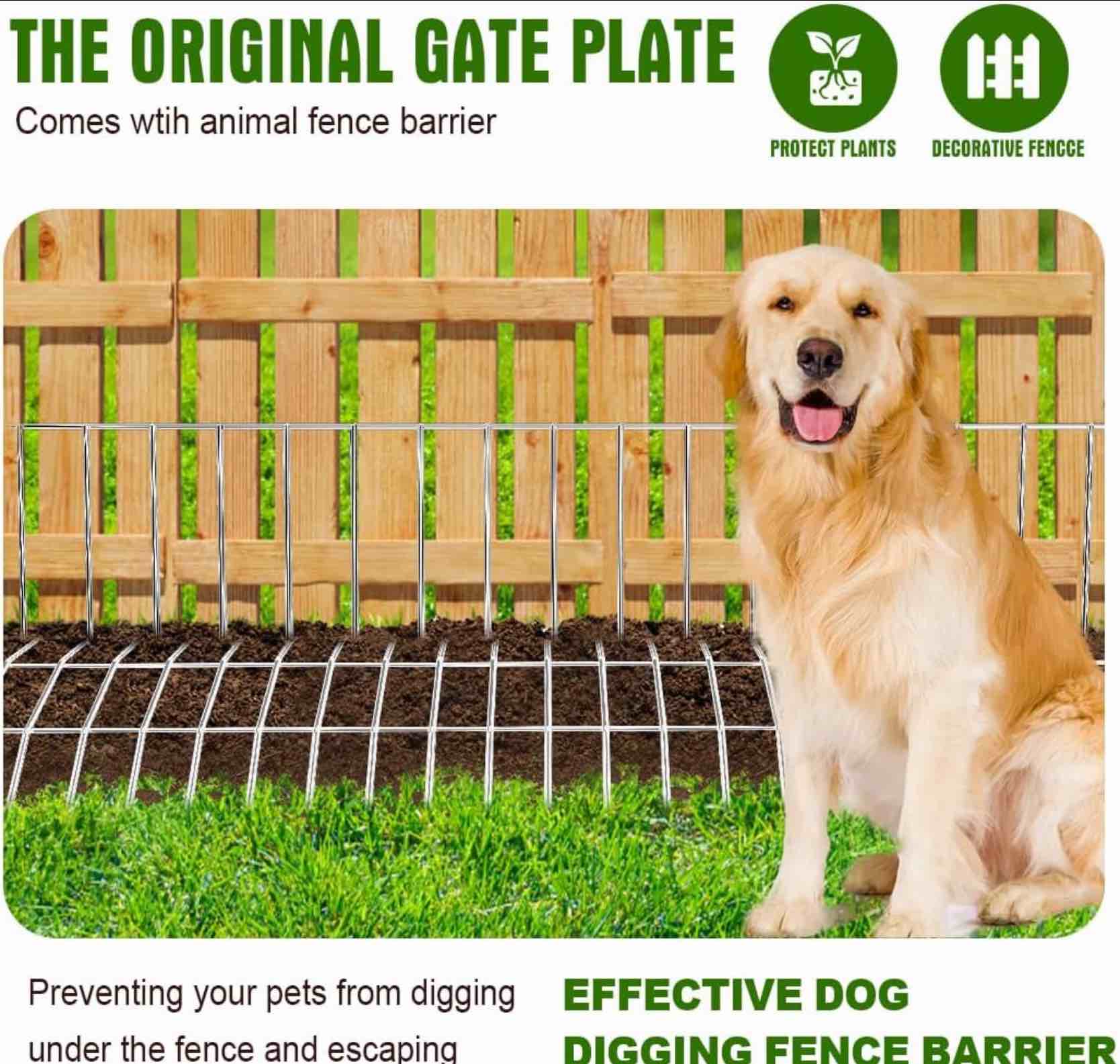 original gate plate, metal anti animal digging fence, dog digging deterrent, hot-dip galvanized underground gap filler, 2 pack with 4 animal fence barrier