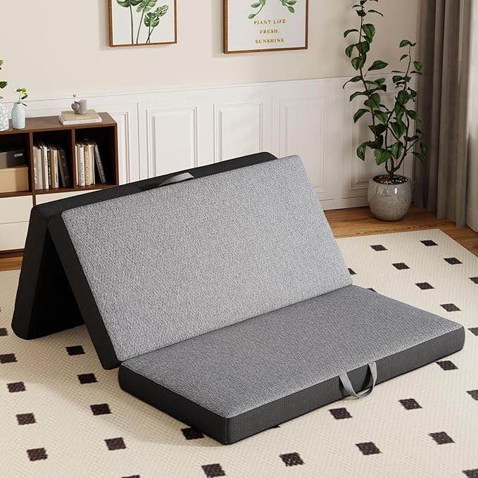 Tri Folding Mattress Twin Size - 4 Inch Foldable Mattress for Travel/RV/Camping/Guest Room/Yoga