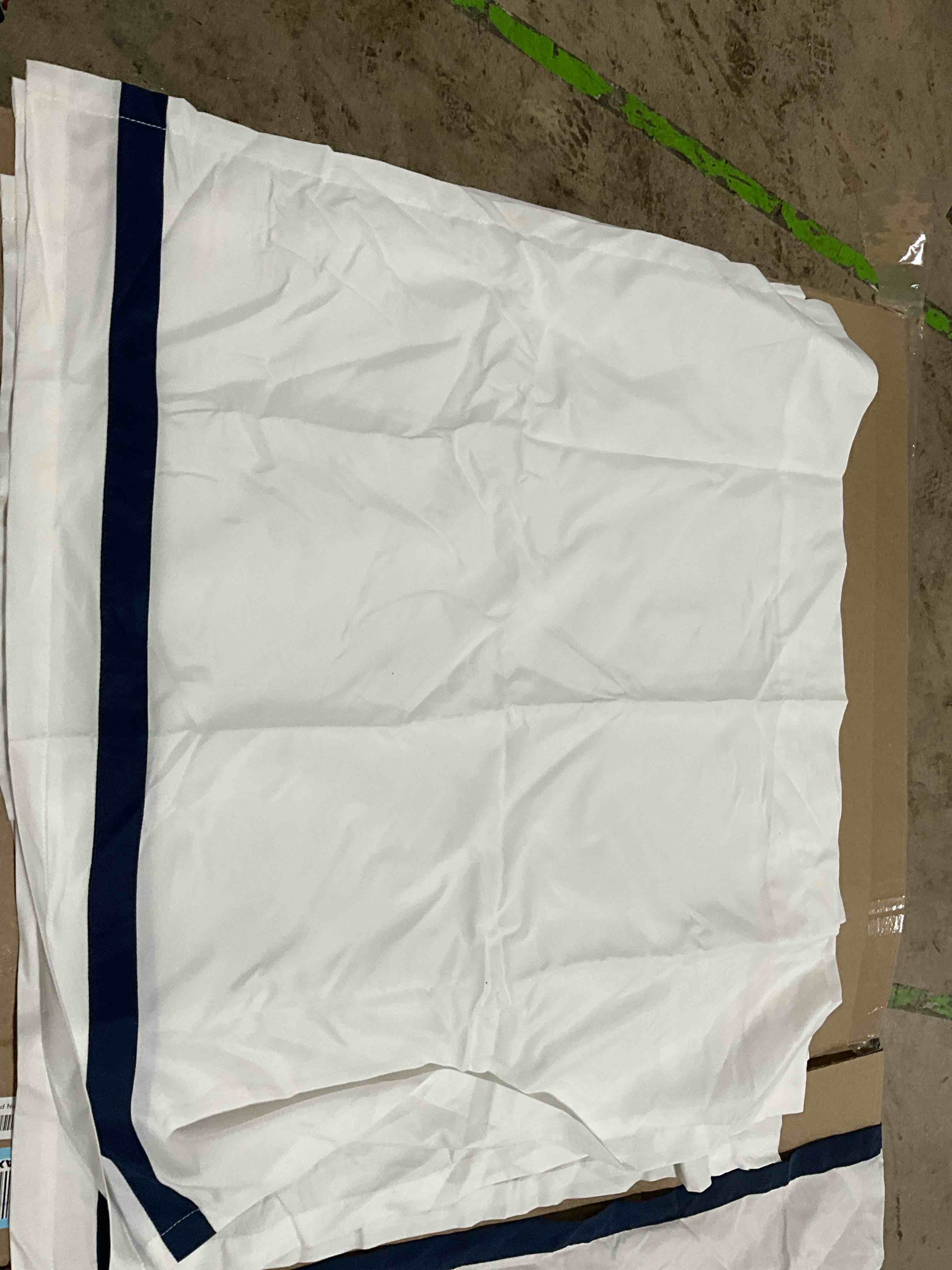 White And Navy Blue Curtains, 5Pc (3 Square Curtains, 2 Long Short Curtains)