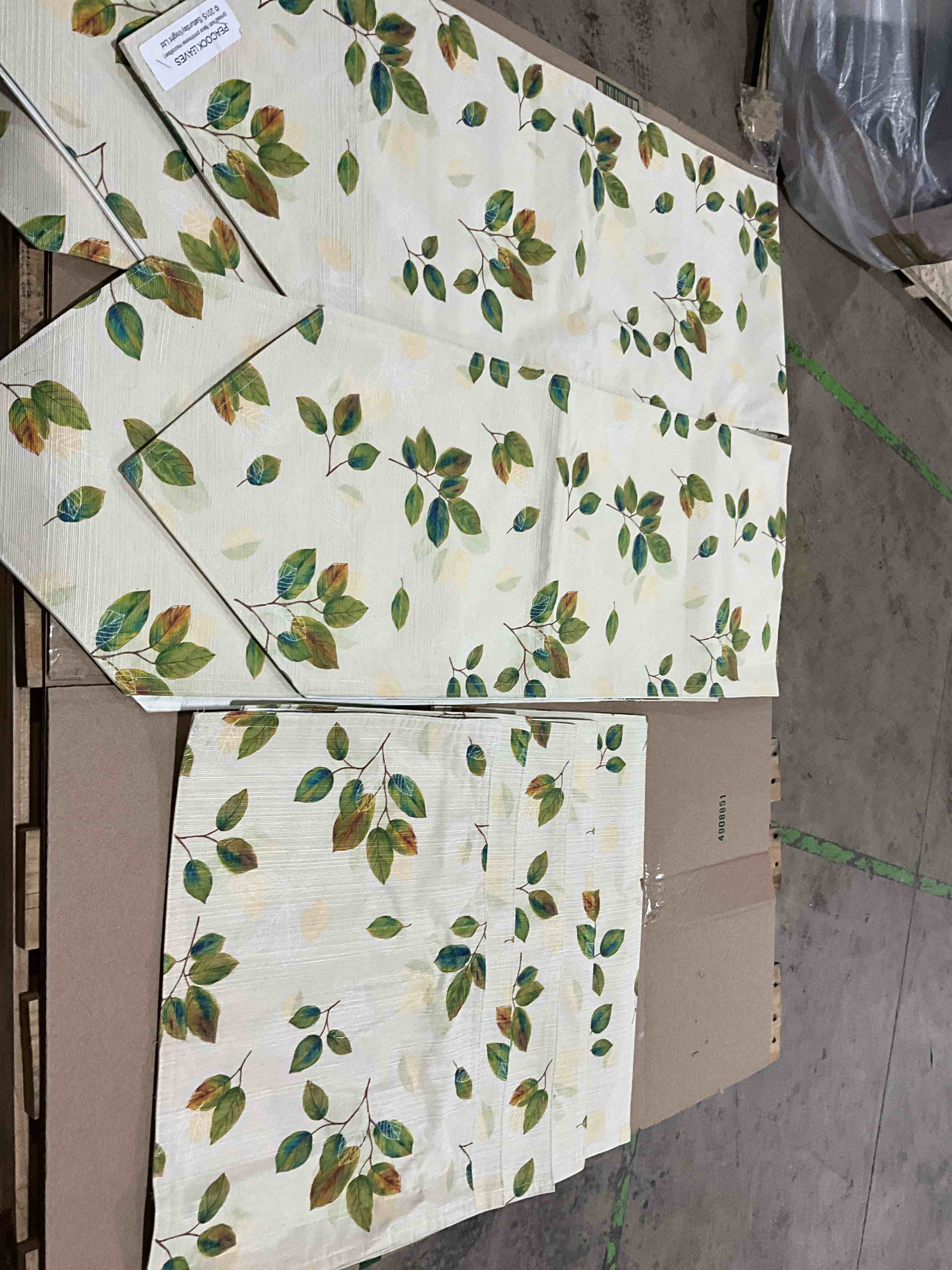 Saturday Knight Peacock Leaves Print, 15 Pc, (5 Table Runners, 5 Table Cloth, 4 Napkins, 1 Long Short Curtains)