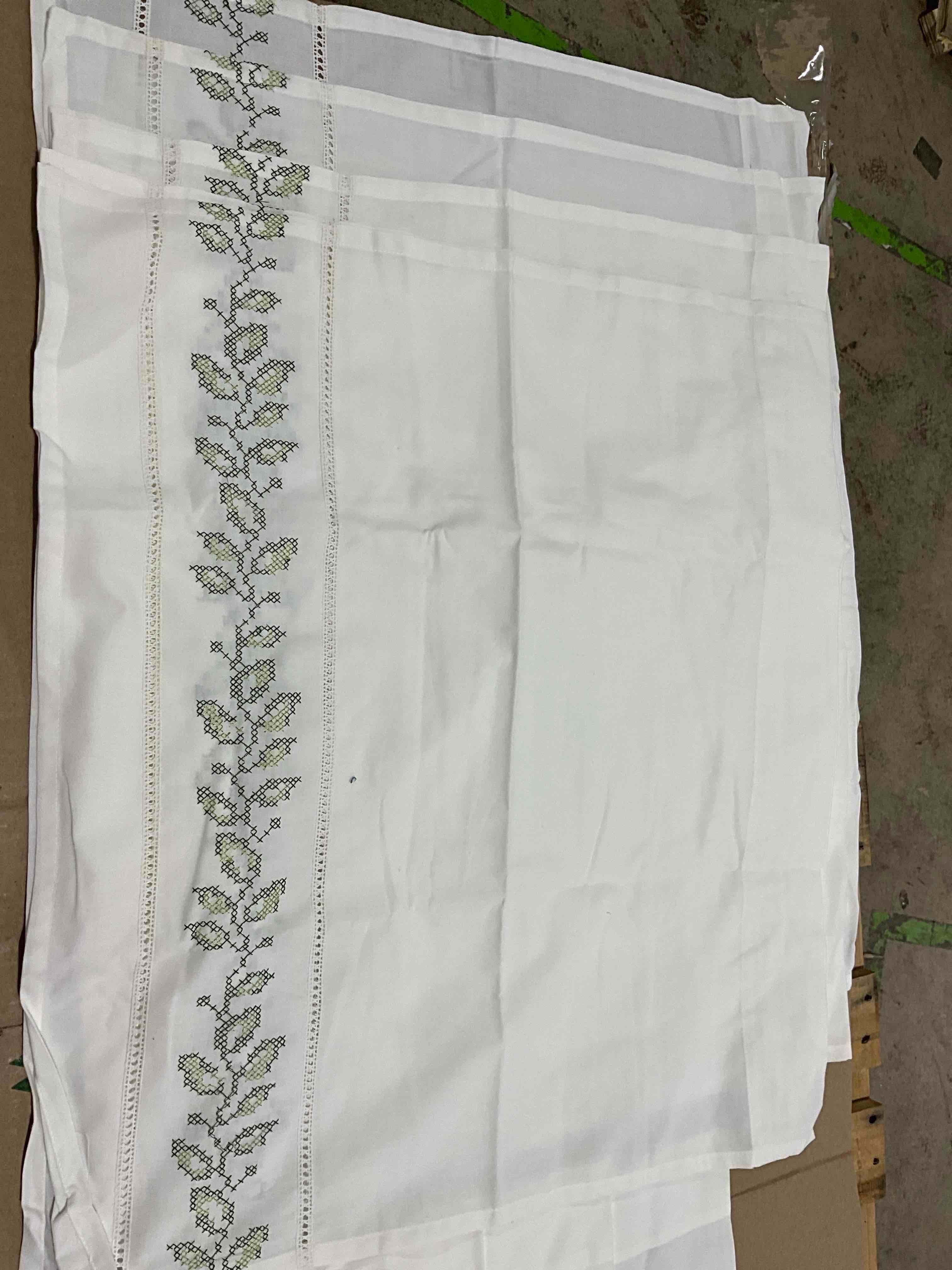 Saturday Knight Walden White Curtain With Leave embroidery, 9Pc, (6 Square Curtains, 3 Long But Short Curtain)