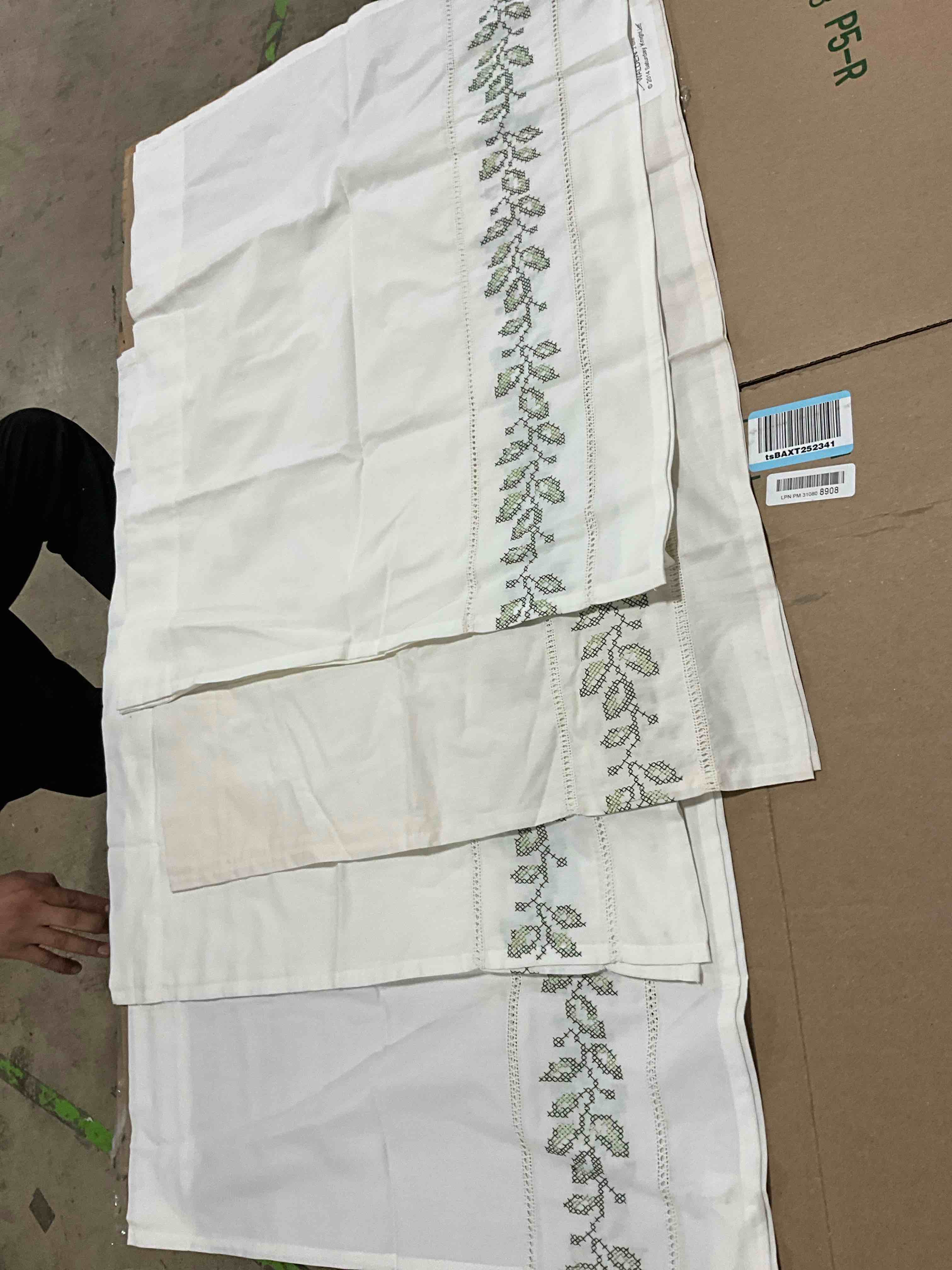 Saturday Knight Walden White Curtain With Leave embroidery, 12Pc, (8 Square Curtains, 4 Long Short Curtains)