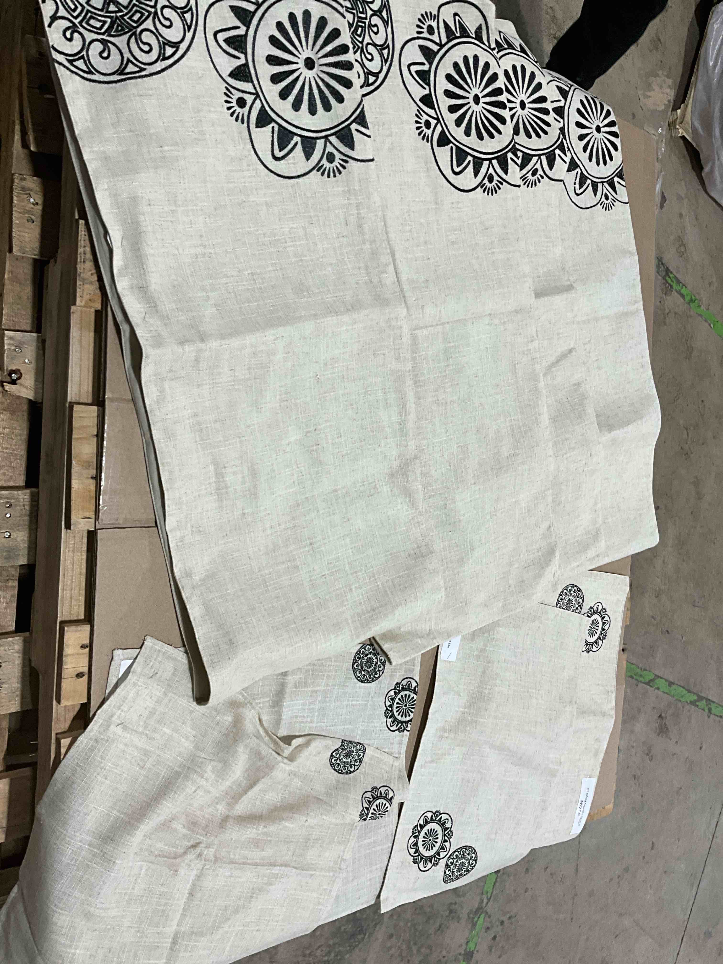 Saturday Knight Suzani, Beige Linen With Embroidered Patterns 8 Pc, (4 Table Runners, 2 Table Cloth, 2 Napkins)