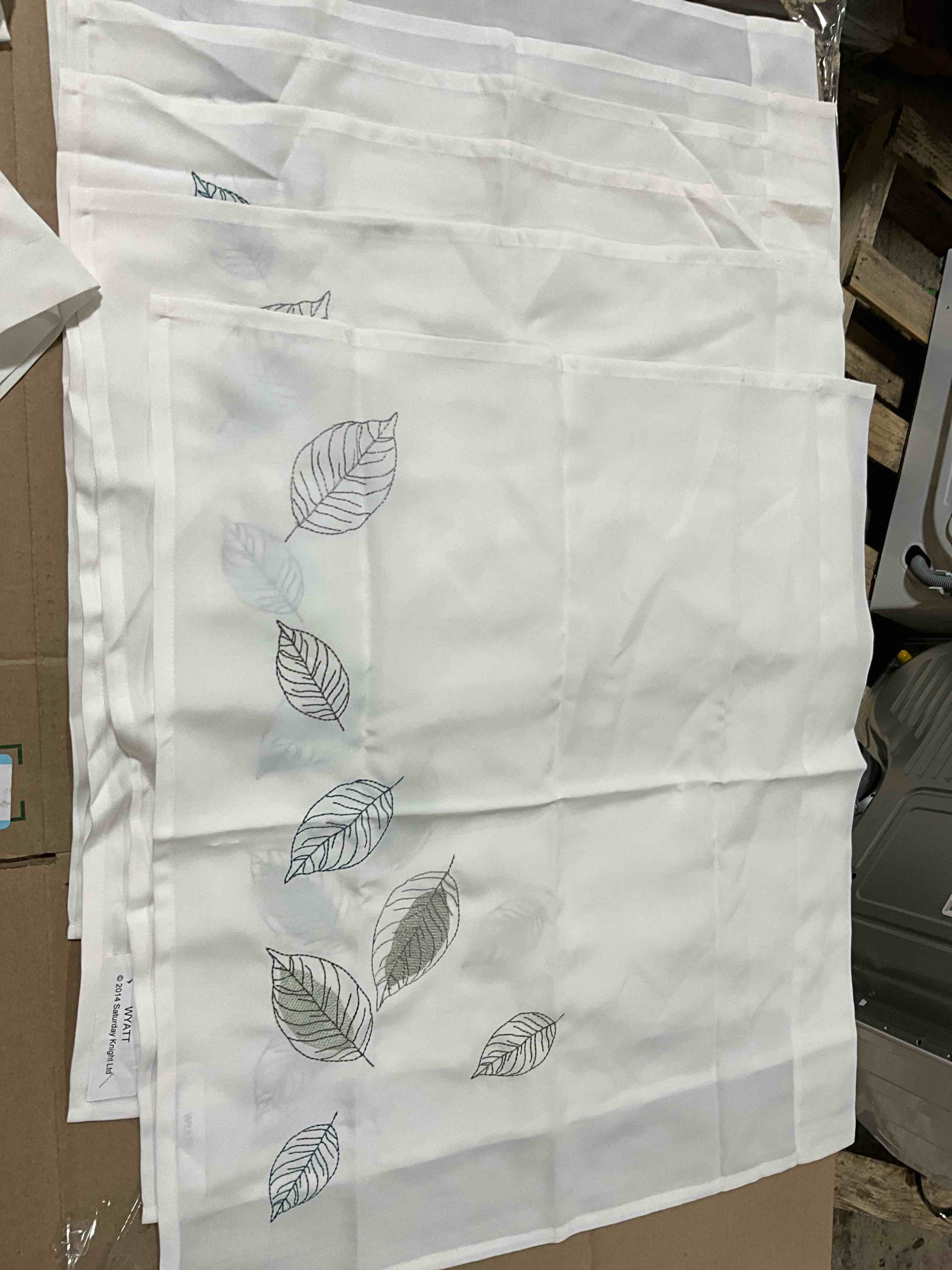 Saturday Knights Wyatt, White With Leaves Curtains, 9Pc (6 Square Curtains, 3 Long Short Curtains)