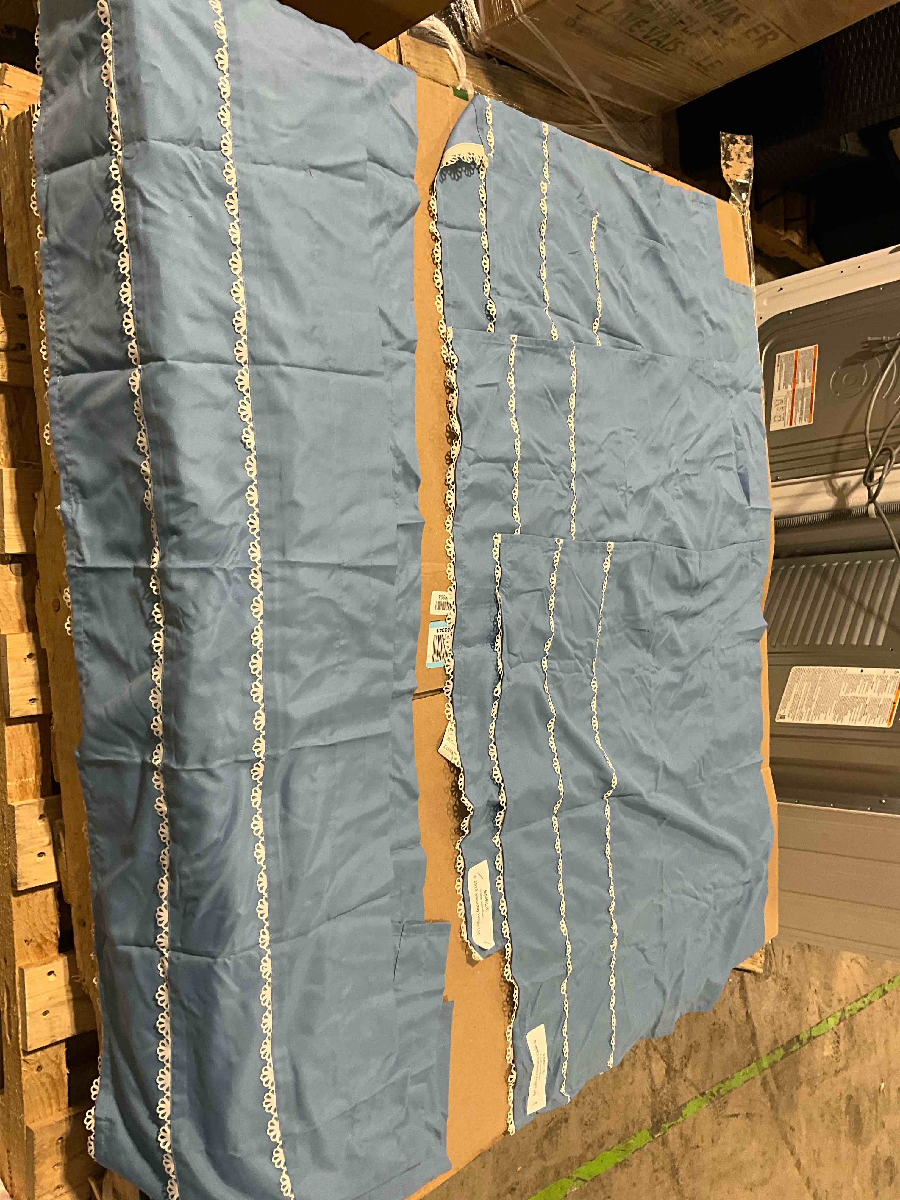 Saturday Knights Emelie Blue With White Details Curtains, 6pc (4 Square Curtains, 2 Long Short Curtains)