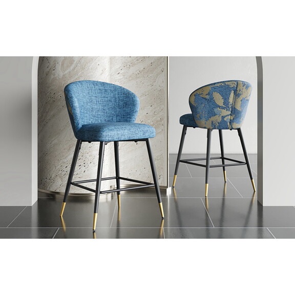 Counter Height Bar Stools Set of 2, Jacquard Upholstered Bar Chairs, Metal Footrest and Frame for Kitchen,Dining Room,28"H Seat Height, Blue N762P199308C