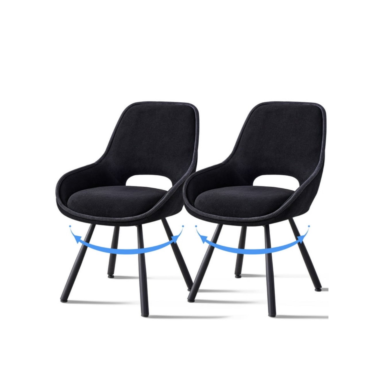 Swivel Dining Chairs Set of 2, Modern Upholstered Fabric Kitchen Chair with Thicken Cushions Black