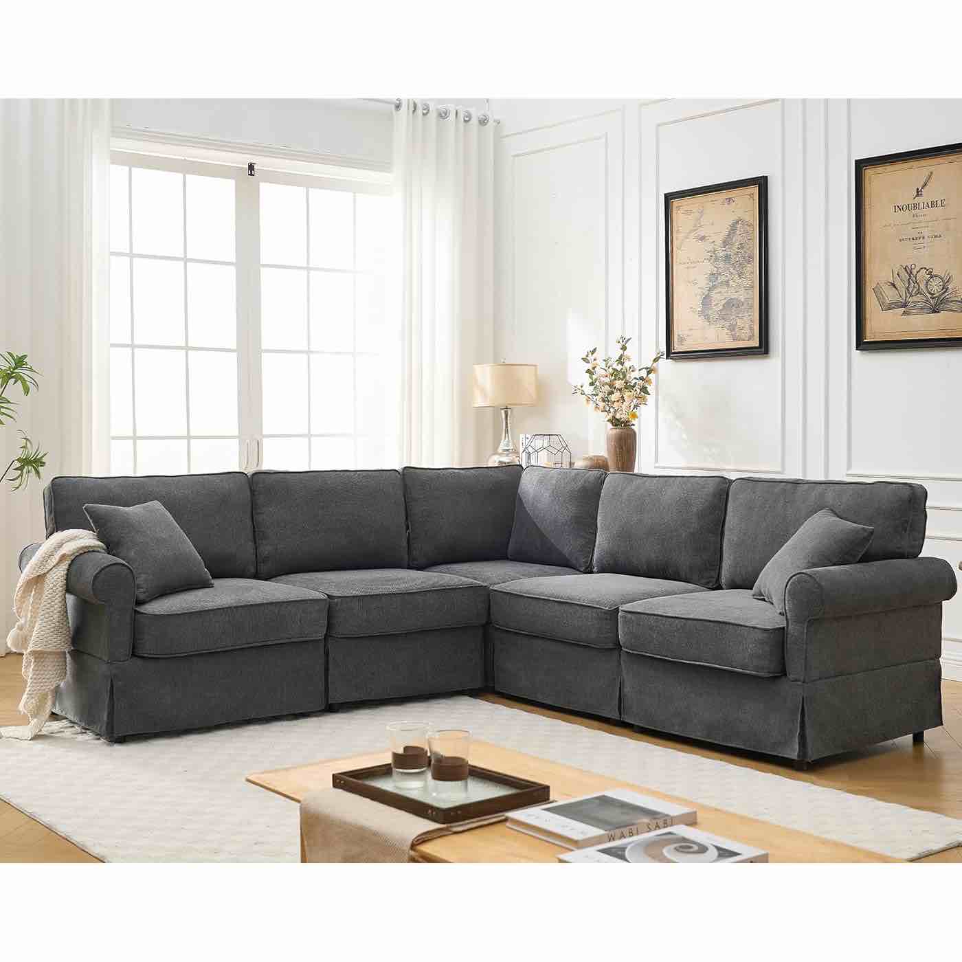L-Shaped Oversized Modular Linen Sectional Sofa