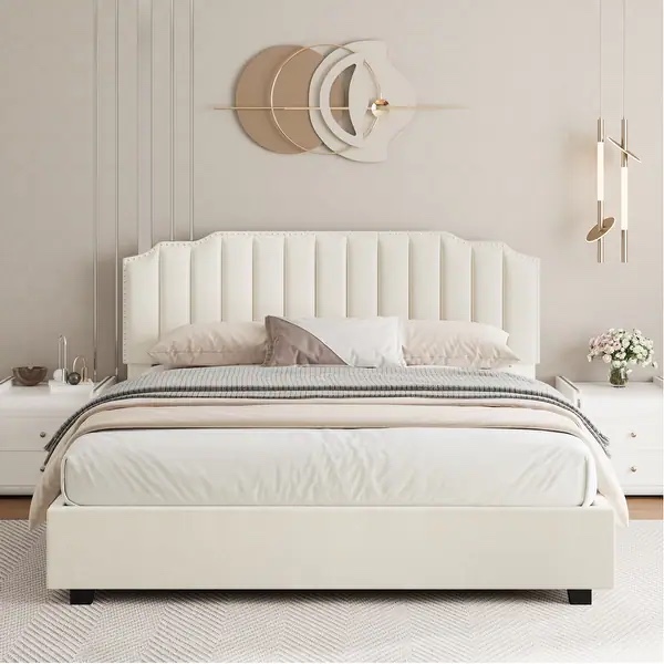 White/Beige Platform Storage Bed W2239141429