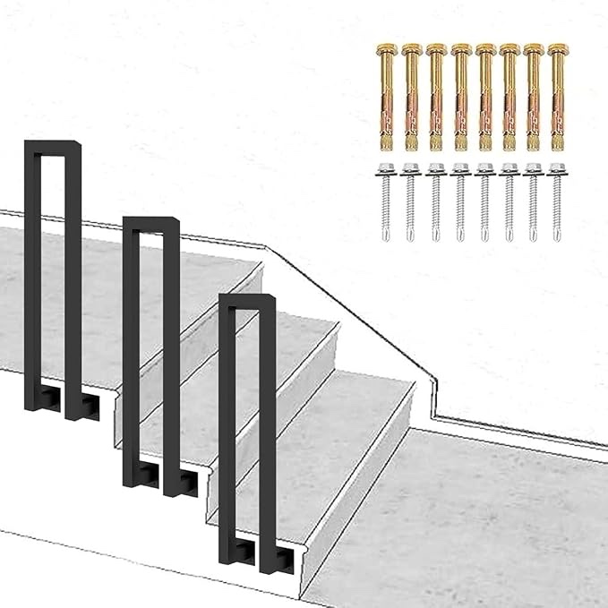 U-Shaped Wrought Iron Stair Railing, Side Mounted Handrails for Indoor Stairs, Matte Black Railings for Stairs, Wall Mounted Transitional Hand Rail, for Outside Steps or Indoo(3ft/90cm) 1pc