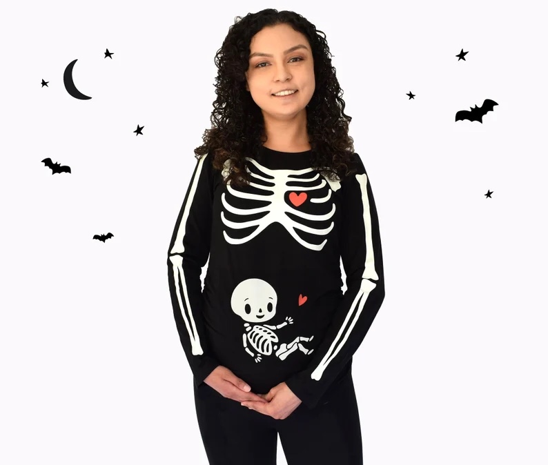 Pregnant Halloween Skeleton Costume Maternity Baby Halloween Shirt Size M
