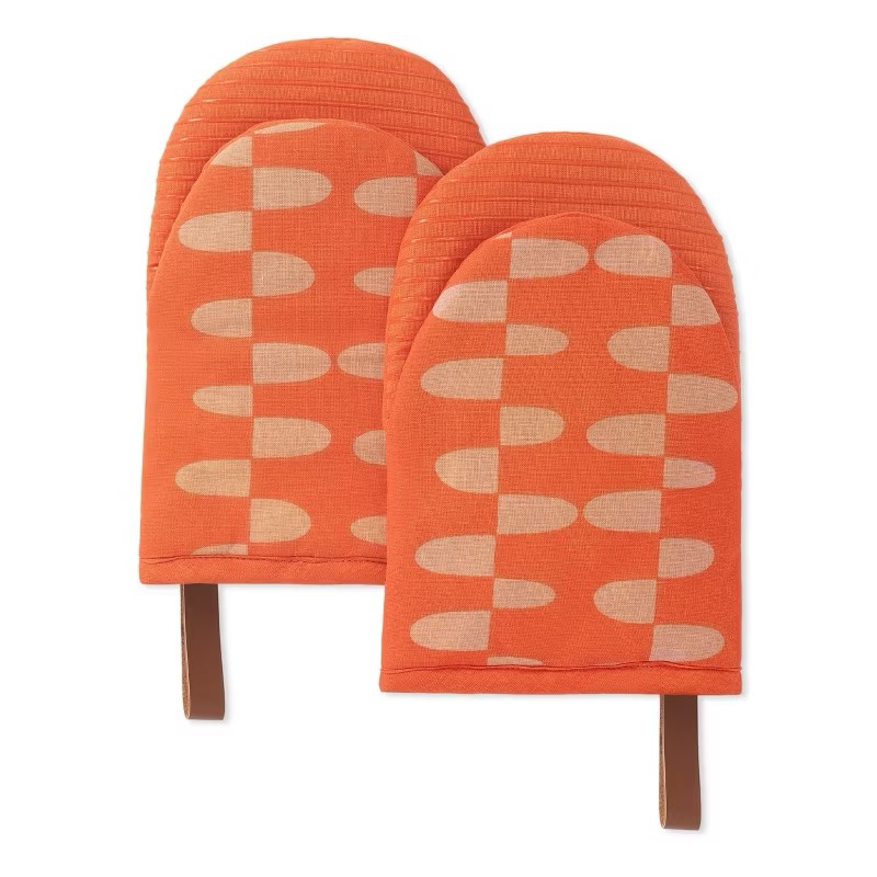 Folkulture Mini Oven Mitts | Heat Resistant (5.75"x9") Set of 2 Orange Oven Mittens for Fall Kitchen