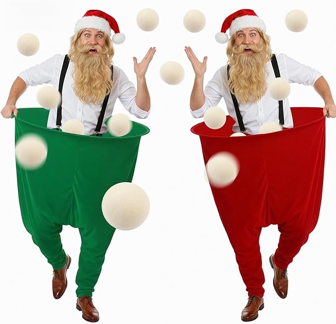 Halloscume 22 Pcs Giant Pants Outdoor Game Santa Snowball Fight Set Include 2 Granny Pants and 20 Gr