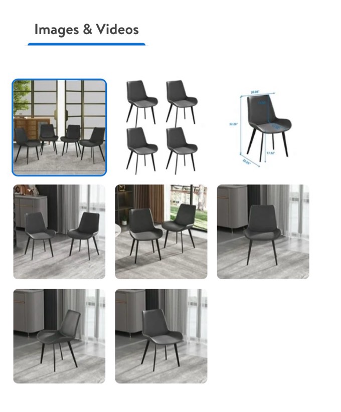 LovingAHome Modern Chairs Set of 4 W/Black Metal Legs Faux Leather Upholstered Dining Chairs,Gray