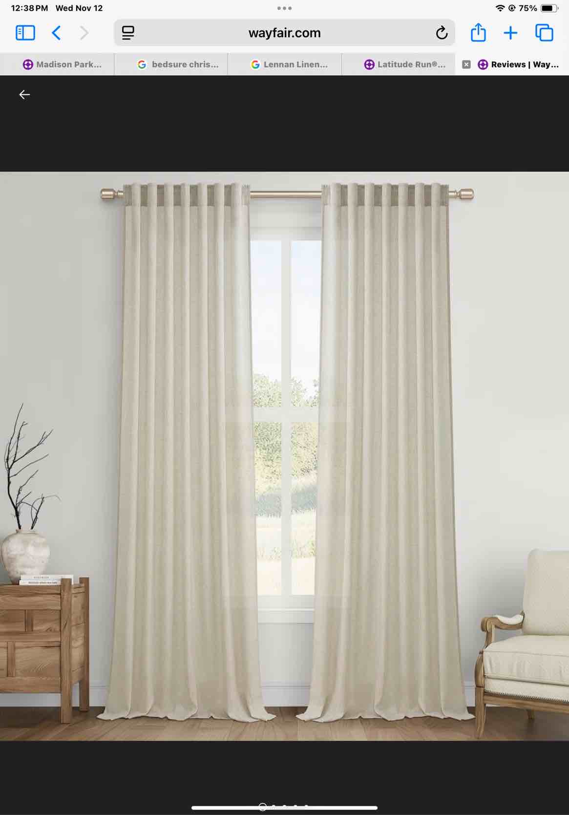 Dennan Linen Curtain Rod Pocket Back Tab, Linen Semi Sheer Curtain set 2, (Size  110x50 inch)