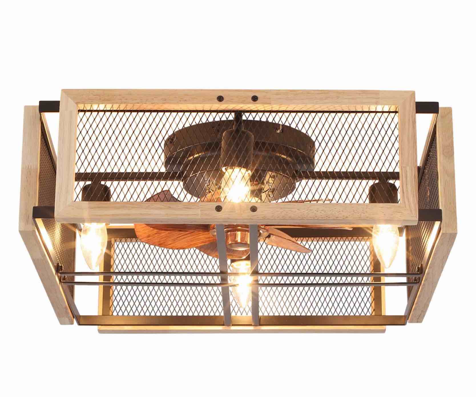 Daimyan Caged Ceiling Fan with Lights Remote Control, 20 Inch Farmhouse Flush Mount Ceiling Fan with Lights, 4 E26 Bulbs with 6 adjustable fan speeds (bulbs not included)