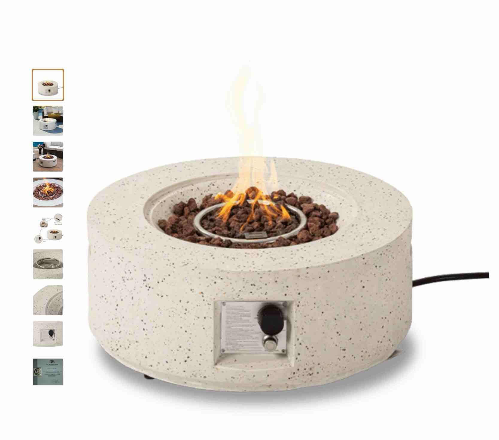COSIEST Outdoor 28-inch Round Propane Fire Pit Table, 40,000 BTU Concrete Fire Pit (Tank Outside)