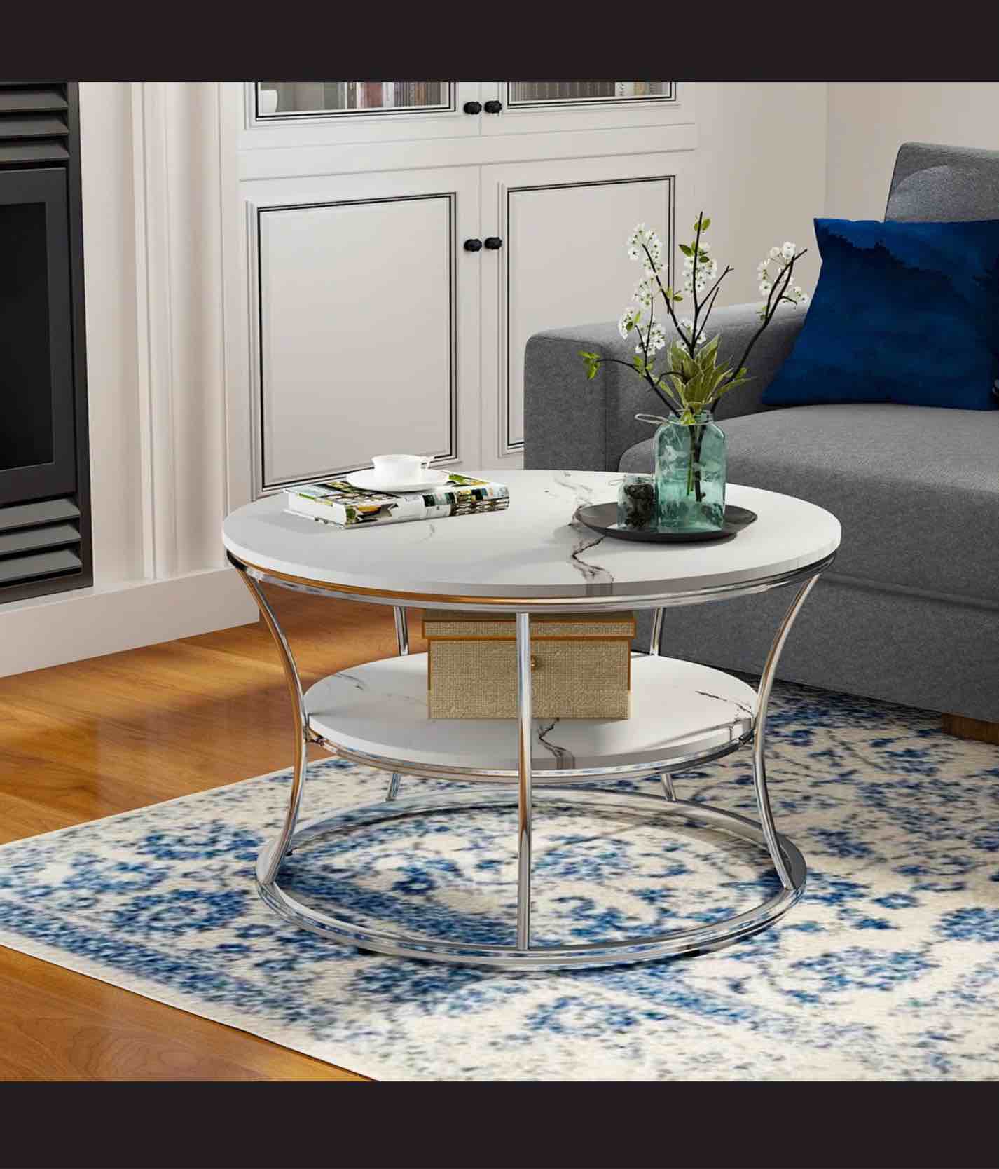 Nolberto Round Coffee Table With 2-Tier Storage Shelves