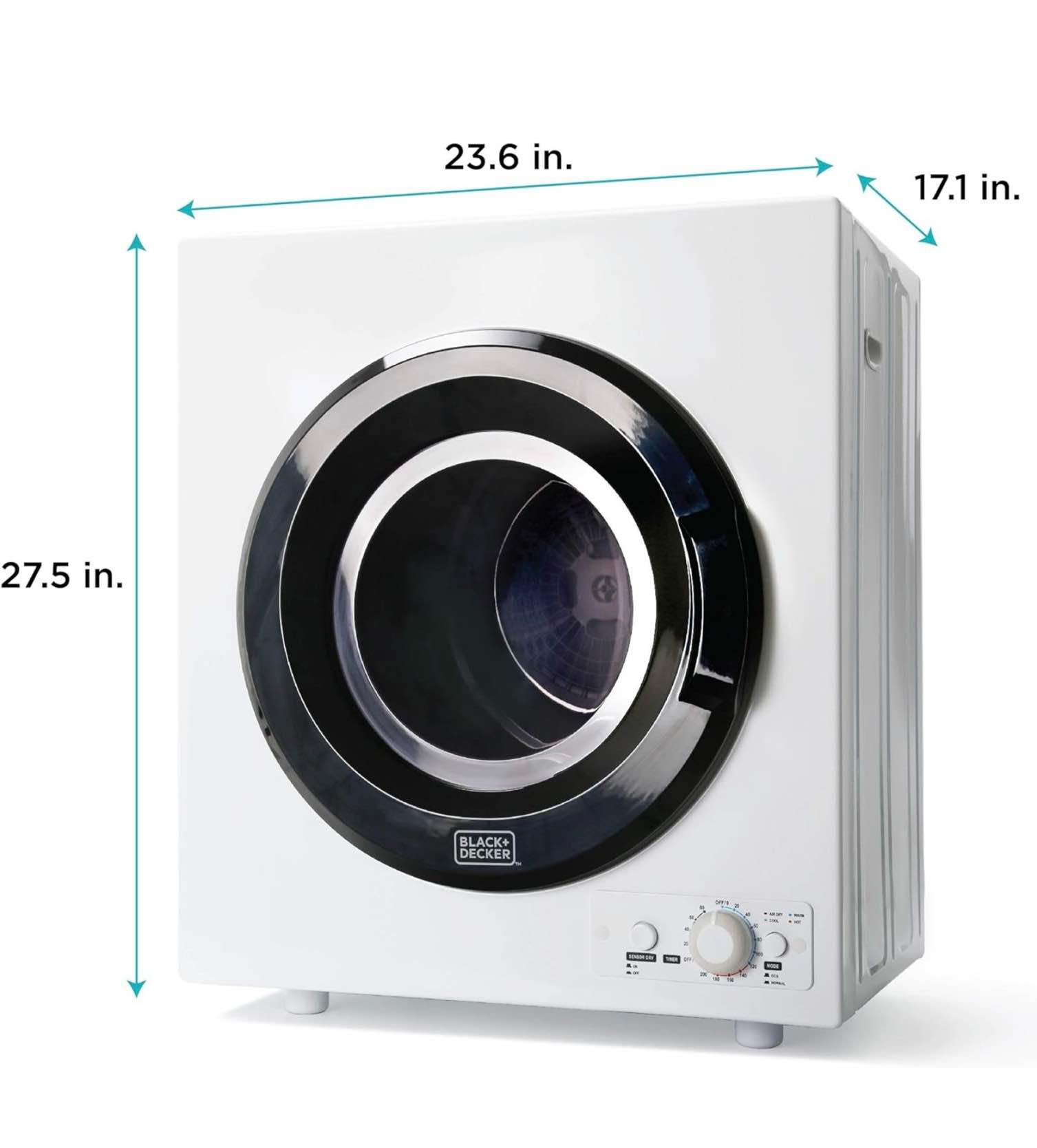 BLACK+DECKER BCED26 Compact Dryer for Standard Wall Outlet, Small, 5 Modes, Load Volume 8.8 lbs., White