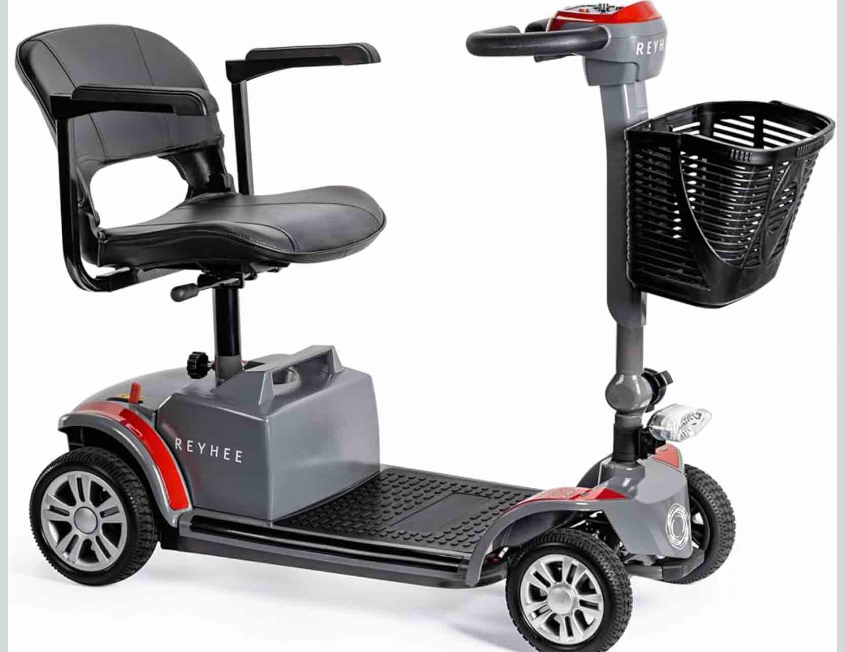 Reyhee Cruiser Powered Folding Mobility Scooters with Lengthened Legroom, 3.75MPH Max Speed & 15 Miles Range, 180W Electric Scooter for Adults Seniors with Height-Adjustable Seat (Red)