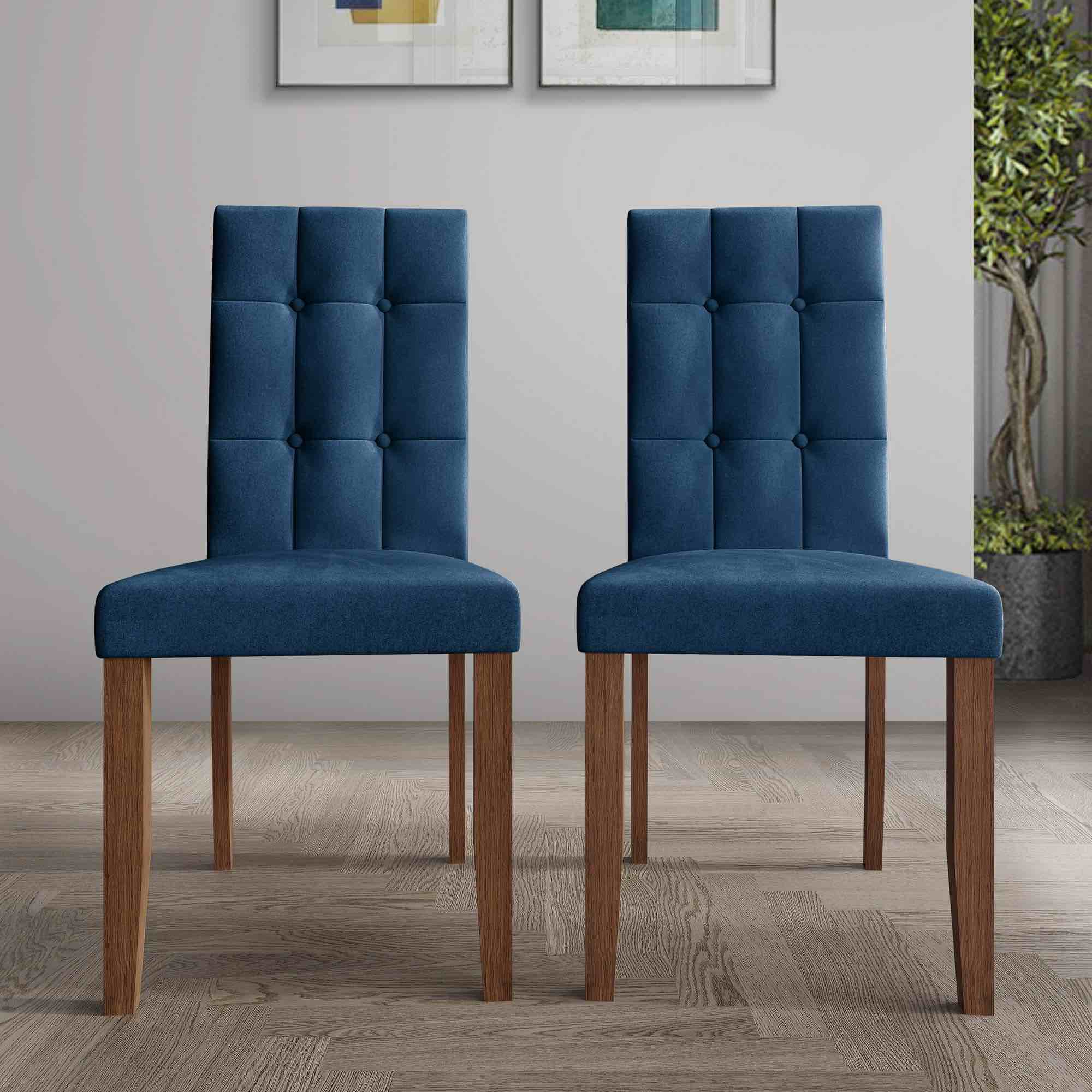 Elegant Button Tufted Velvet Upholstered Dining Chairs, Navy Blue, Set of 2
