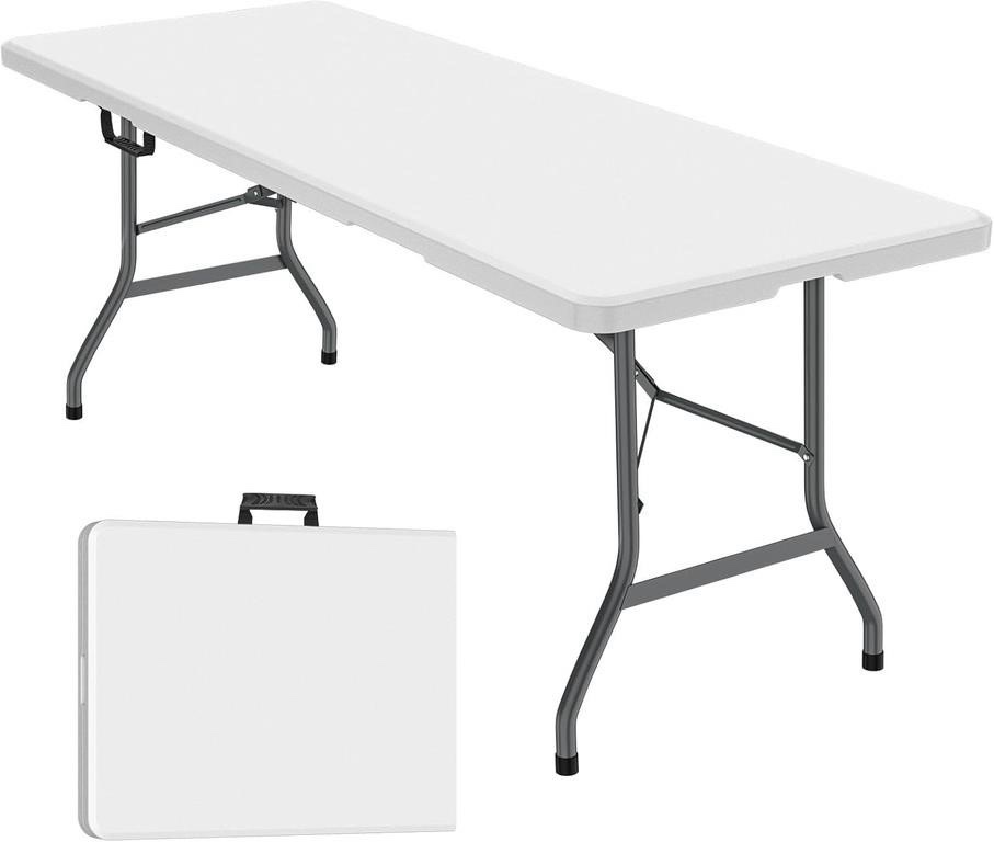 6 ft Folding Table, Foldable Dining Table, White Plastic Table, Lightweight Portable Table