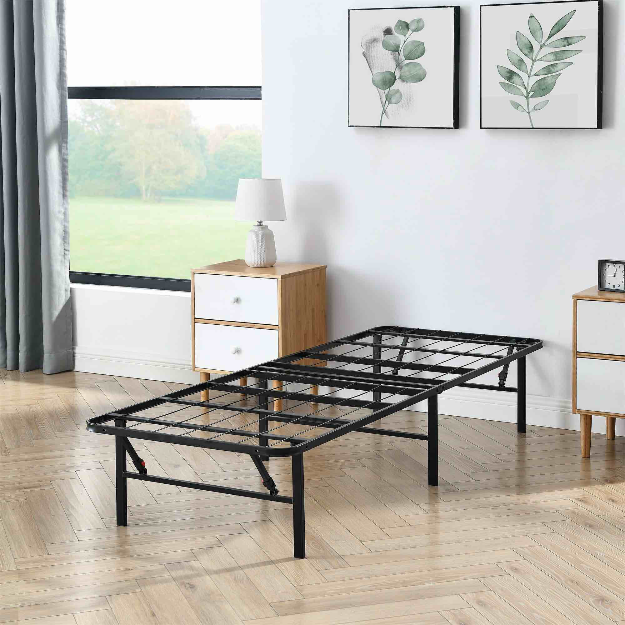 Mainstays 14" High Profile Foldable Steel Twin XL Platform Bed Frame, Black