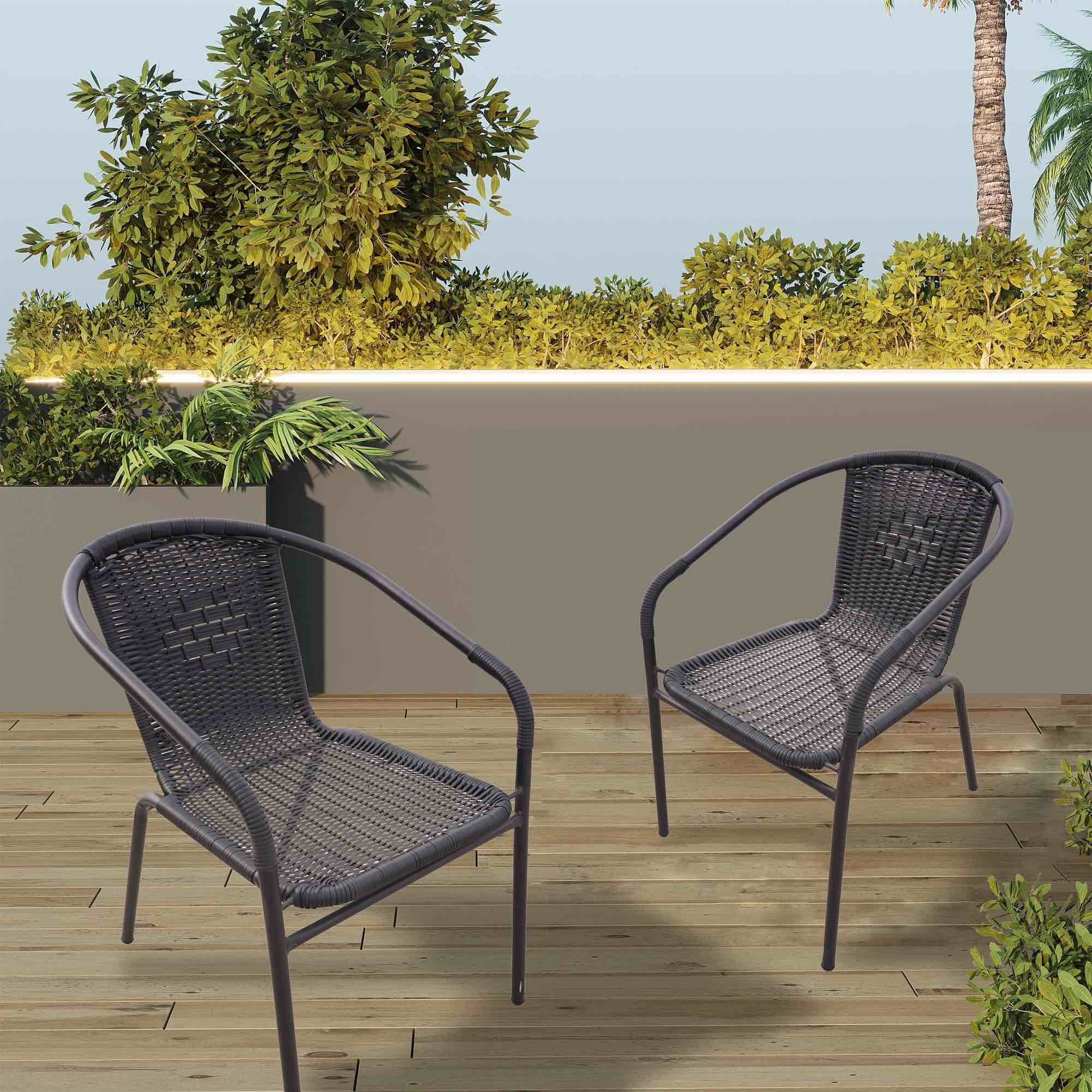 RTC Group Furniture Stackable Rattan Dining Chair, Set of 4 for Indoor/Outdoor Patio Restaurant, Porch, Backyard Black