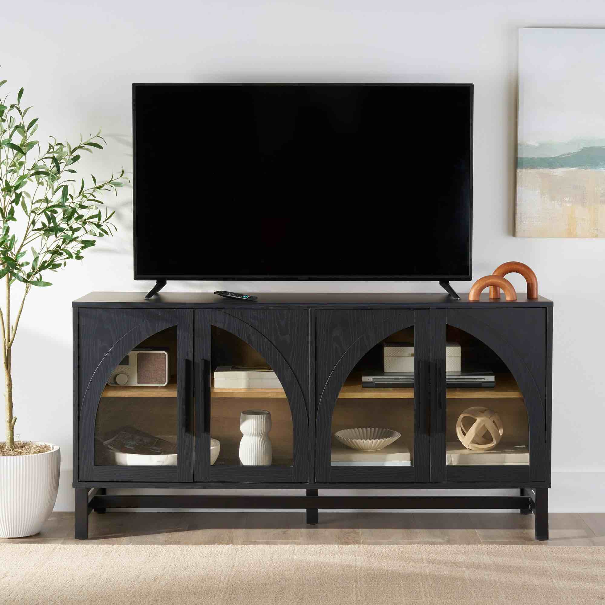 Better Homes & Gardens Juliet Arch TV Stand for TVs up to 65", Black Wood Finish