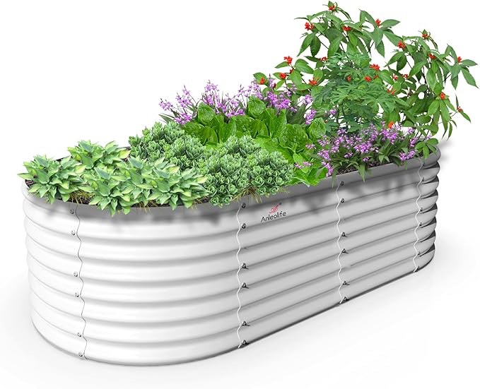 anleolife galvanized raised garden beds outdoor, oval large metal size unknown 