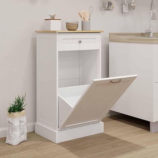 tilt out trash can cabinet with storage drawer,kitchen island with trash can storage,hidden laundry hamper cabinet for kitchen