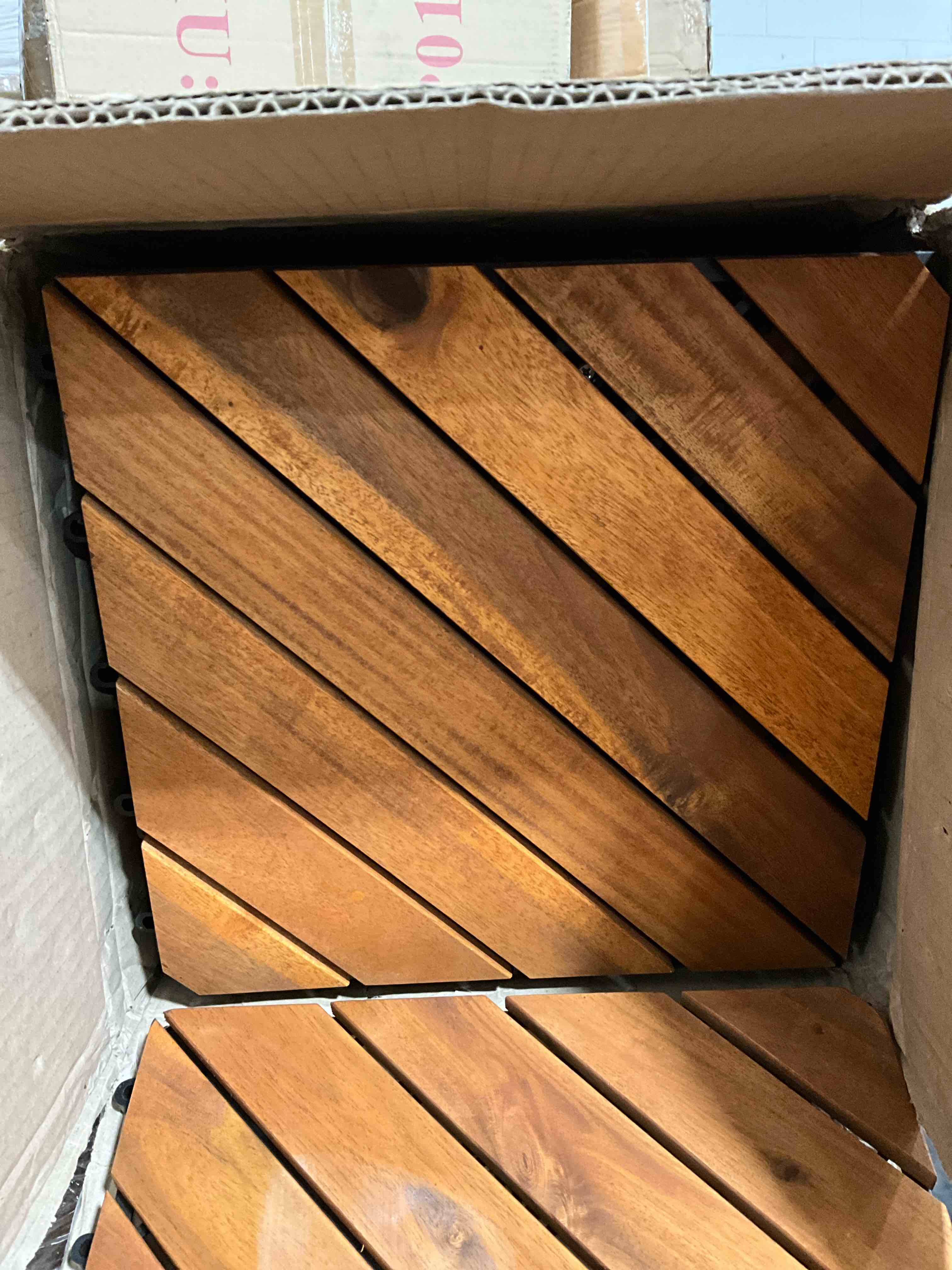 PrimeZone 27 PCS Solid Acacia Wood Interlocking Patio Deck Tiles - 12" x 12" Indoor Outdoor Waterproof Flooring Tiles for Balcony, Backyard & Poolside, All Weather Use, Natural Wood, Diagonal
