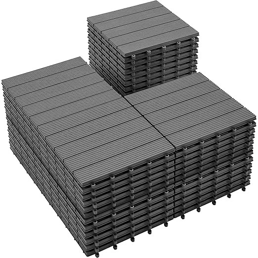 PrimeZone 54 PCS Plastic Interlocking Patio Deck Tiles - 12" x 12" Waterproof Indoor Outdoor Flooring, Patio Floor Decking for Balcony, Backyard, Garden & Poolside, All Weather Use, Grey