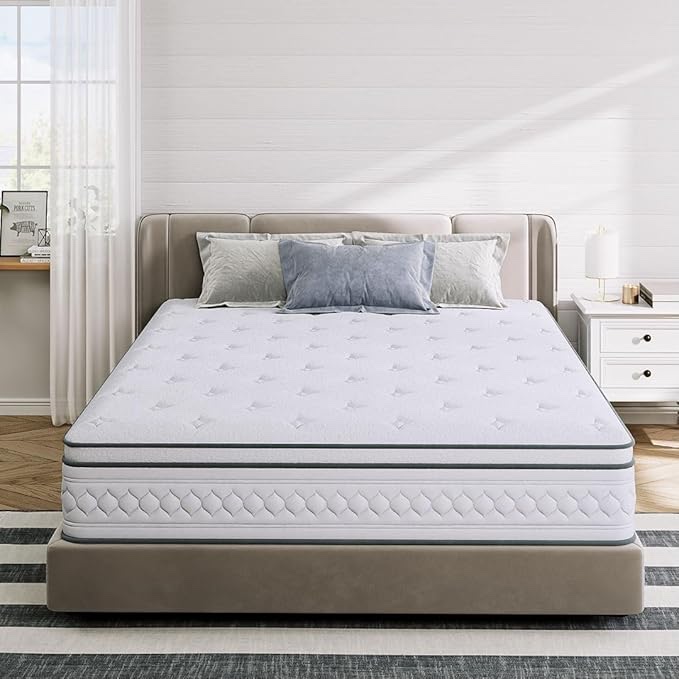 TXO Queen Mattress, 12 Inch Medium Firm Hybrid Queen Mattress with Individual Pocketed Springs& Cool