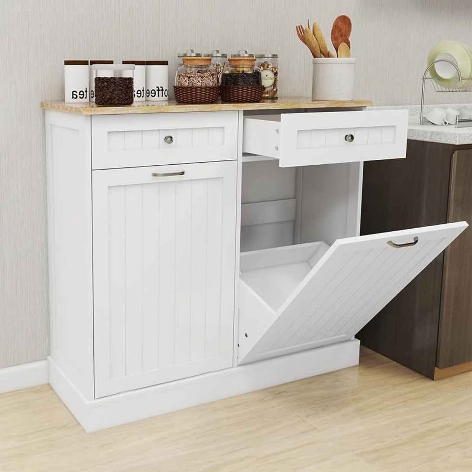 Double Kitchen Trash Can CabinetDJ0141WT