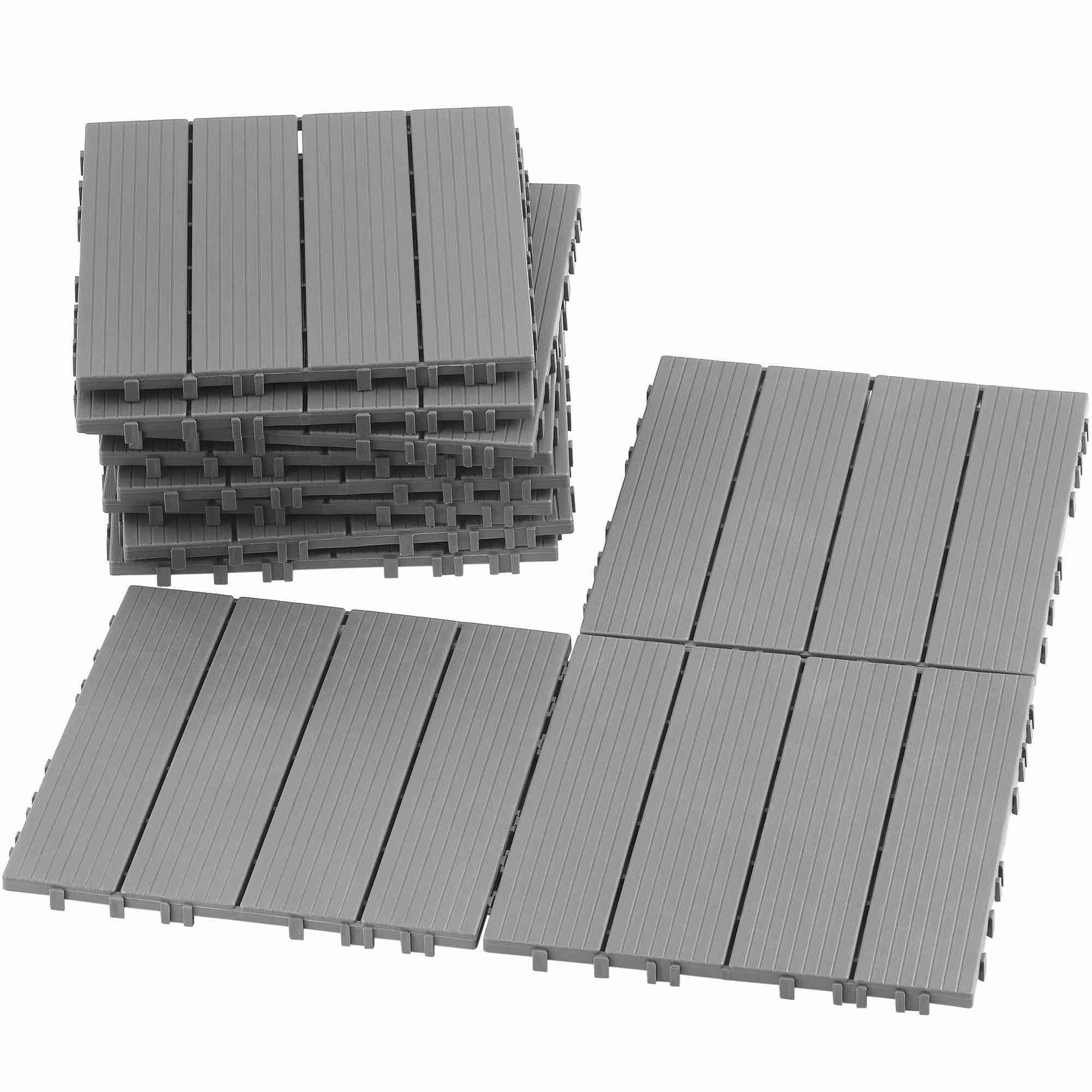 TrumanPick 72 PCS Deck Tiles Patio Pavers Interlocking Flooring Tiles 12"W x 12"L Waterproof Outdoor Flooring for Patio Garden Balcony Backyard All Weather Use, Mid Gray